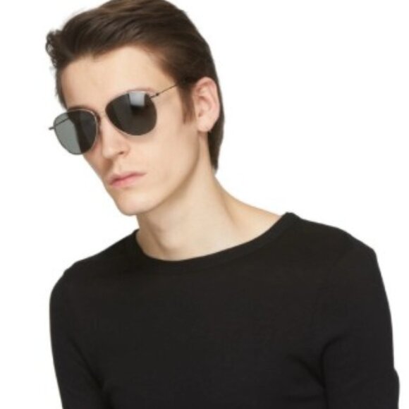 Saint Laurent SL328/K 007 Sunglasses Gold Aviator Frame, Green Lenses - Picture 3 of 10